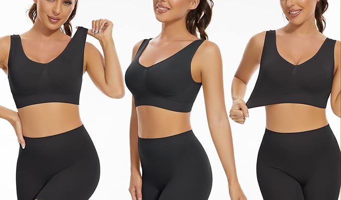 Lemef 3-Pack Seamless Sports Bra Wirefree Yoga Bra with Removable Pads for Women