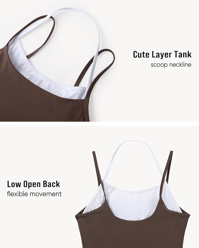OMKAGI Halter Workout Tank Tops for Women Built in Bra Cute Layer Longline Sports Bras