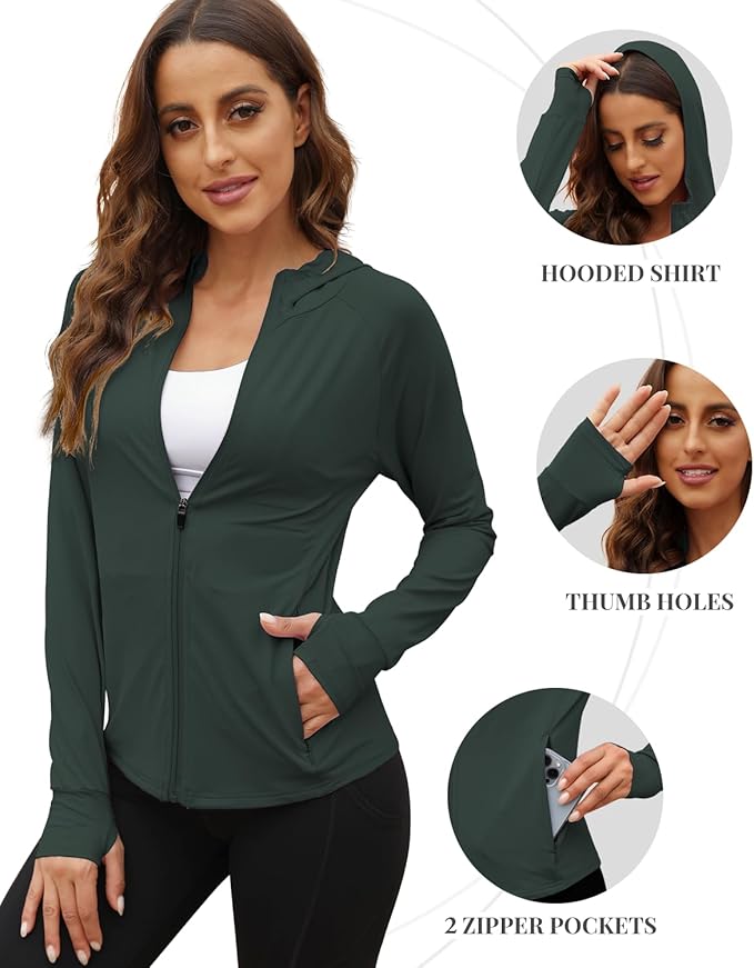 We1Fit Women's UPF 50+ Sun Protection Jacket Hoodie Sun Shirts Hiking Running Athletic Shirt