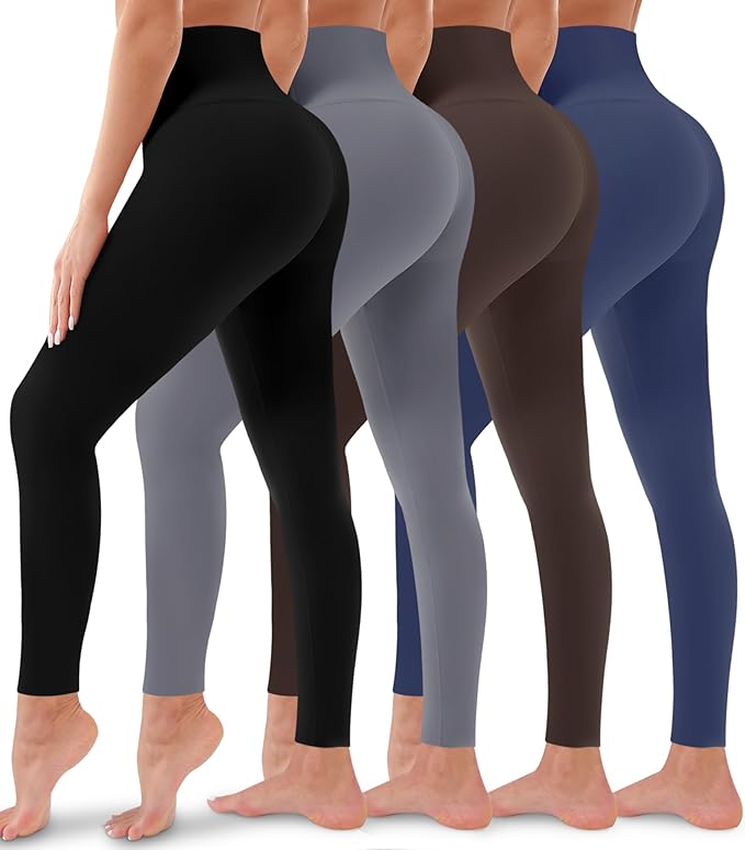 4 Pack Leggings for Women Butt Lift High Waisted Tummy Control No See-Through Yoga Pants Workout Running Leggings