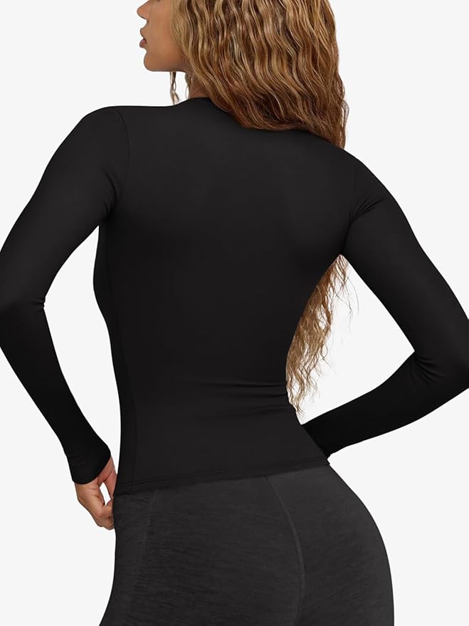LASLULU Womens Long Sleeve Sexy V Neck T Shirts Basic Workout Tops Athletic Yoga Casual Crop Top