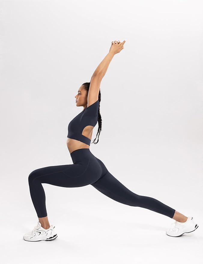 ENERBLOOM Workout Leggings with Pockets for Women High Waist Yoga Pants 25"/28" Cream Soft Lightweight Athletic Gym Tights