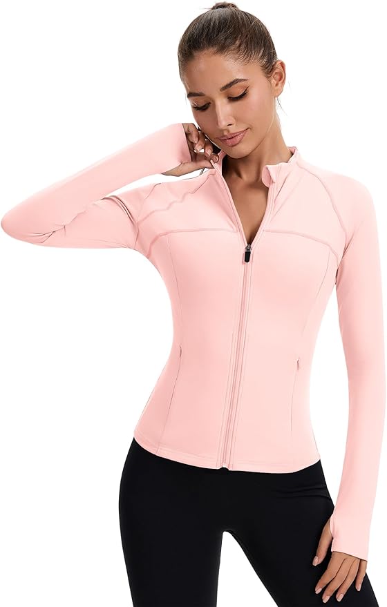 Rapbin Women's Full Zip Workout jackets Runing Slim Fit Athletic Tops With Thumb Holes