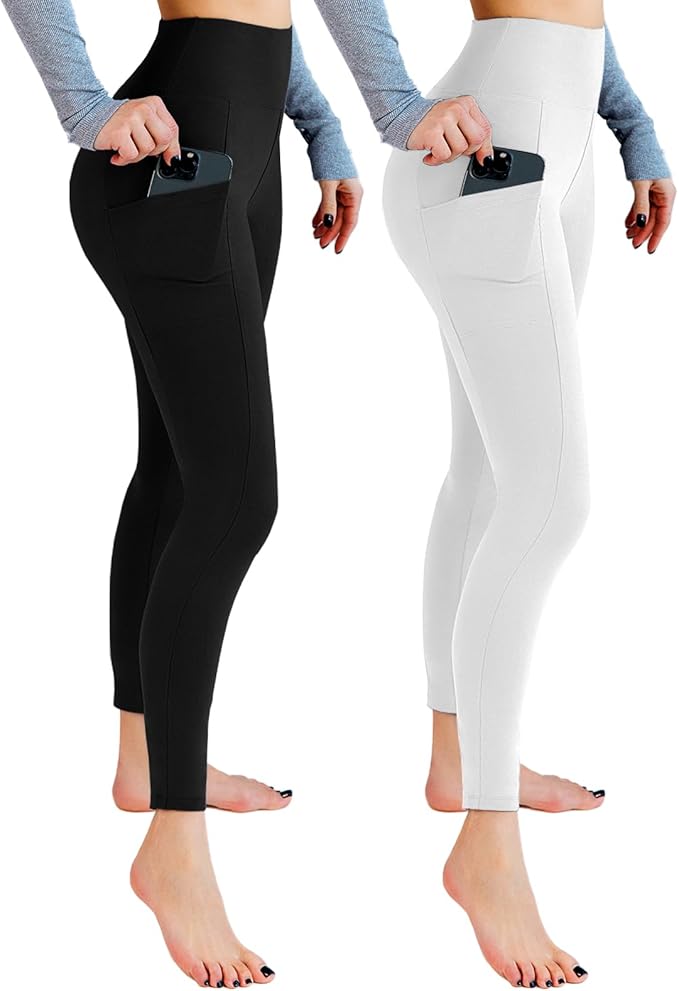 Leafigure 2 Pack Leggings with Pockets for Women, High Waisted Soft Leggings for Yoga Gym