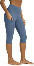 ODODOS Women's High Waisted Yoga Capris with Pockets, Tummy Control Non See Through Workout Athletic Running Capri Leggings