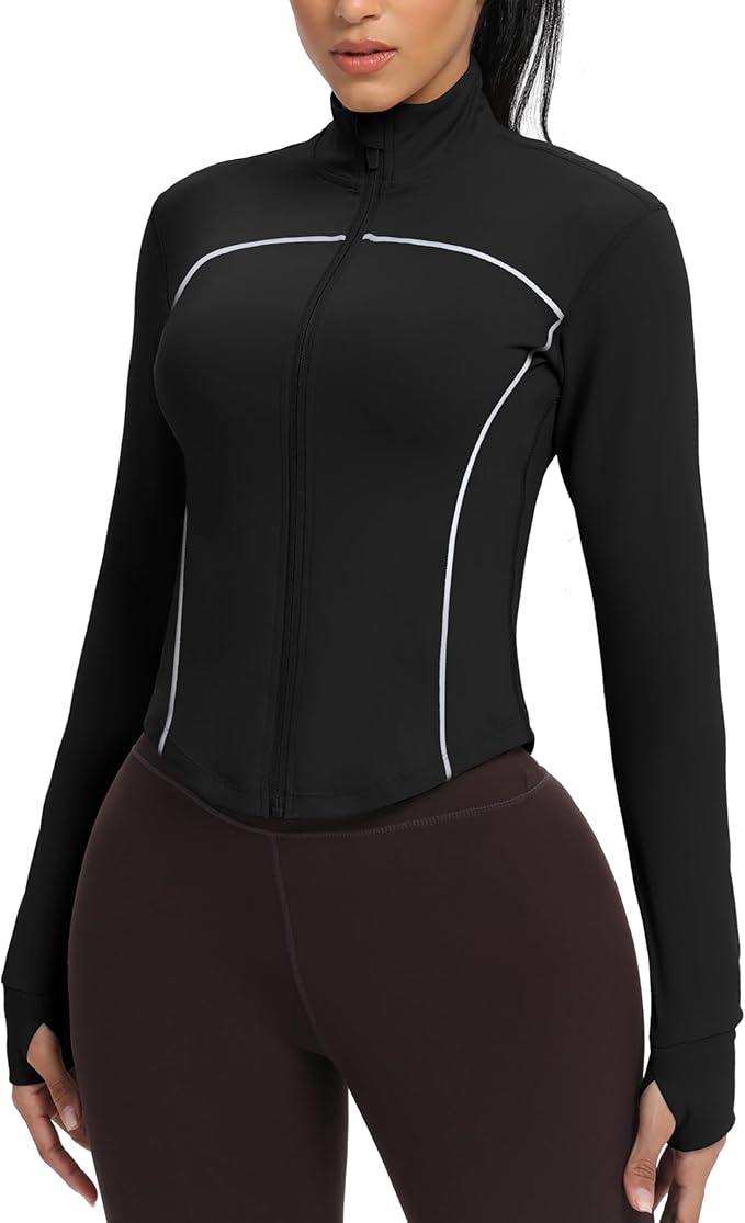 GYM RAINBOW Womens Zip Up Workout Jakcets Cropped Lightweight Slim Fit Running Athletic Jackets