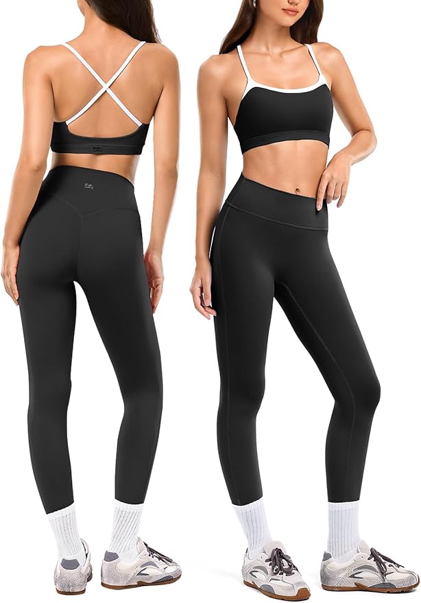 2 Piece Workout Sets for Women, Camisole Square Neck Tops & Seamless Leggings, Gym Yoga Pilates Outfits