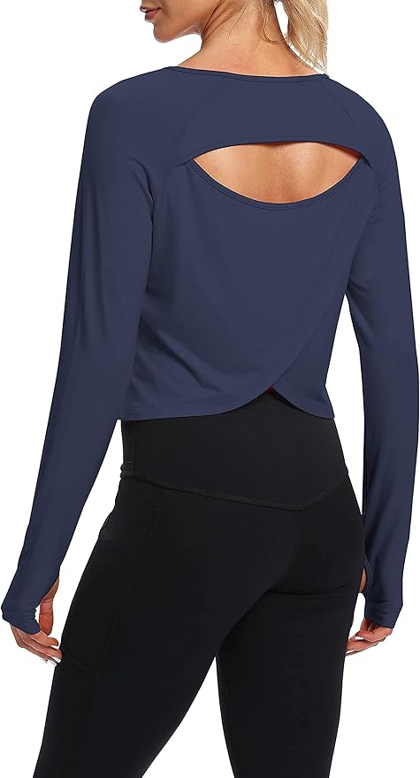 Bestisun Long Sleeve Workout Running Shirts Athletic Yoga Gym Crop Tops for Women