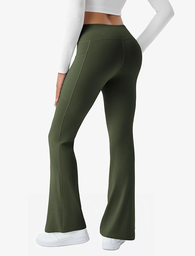 COPYLEAF Women's Flare Yoga Pants with Pockets V Crossover High Waisted Bootcut Yoga Leggings-Flare Workout Gym Leggings
