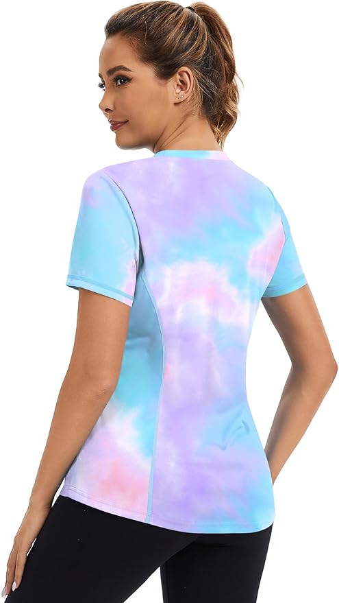 AVOOGUE Women's Short Sleeve Workout Tops Quick Dry Athletic UPF50+ Sun Protection Shirts Gym Hiking Running Yoga Clothes
