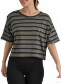 Women's Oversize Workout Crop Tops Casual Short Sleeve Drop Shoulder Boxy T-Shirts Roll Hem Basic Loose Yoga Running Tees