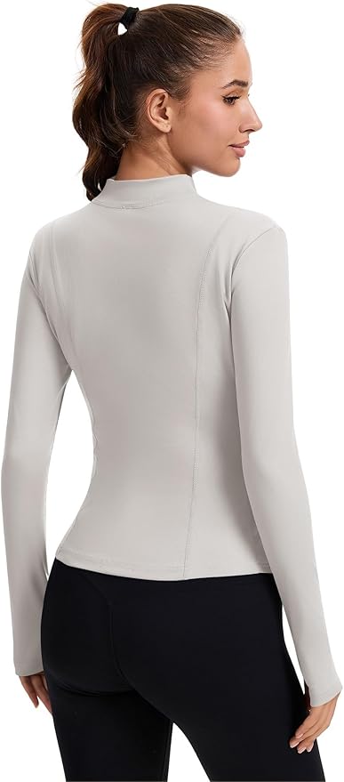 Rapbin Women's Full Zip Workout jackets Runing Slim Fit Athletic Tops With Thumb Holes