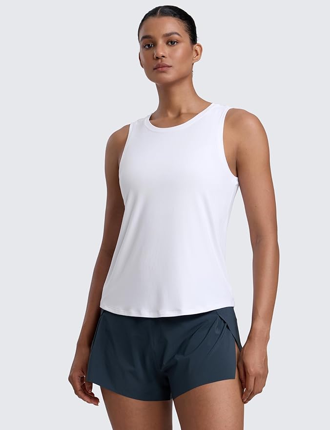 CRZ YOGA Cloudweight Open Back Workout Tops for Women Lightweight High Neck Athletic Gym Tank Soft Running Sleeveless Shirts