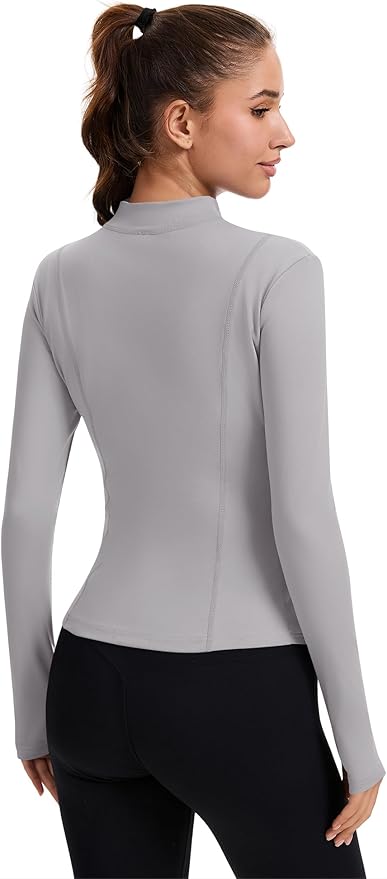 Rapbin Women's Full Zip Workout jackets Runing Slim Fit Athletic Tops With Thumb Holes