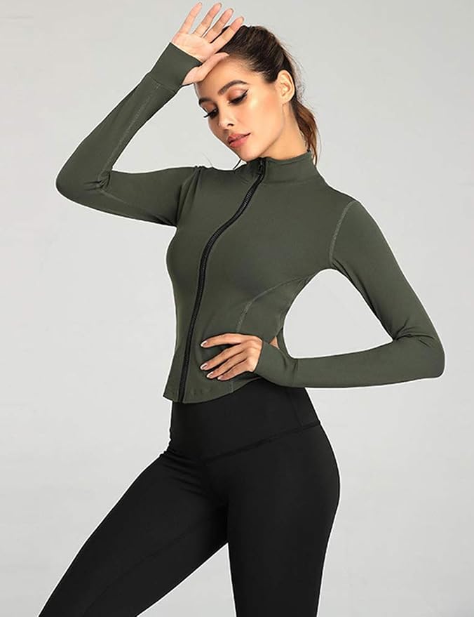 Gihuo Women's Workout Jacket Lightweight Zip Up Athletic Cropped Running Jacket