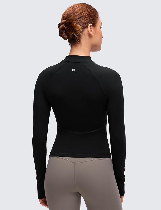 CRZ YOGA Butterluxe V-Neck Jackets for Women - Full Zip Athletic Track Tops with Thumb Holes Pockets