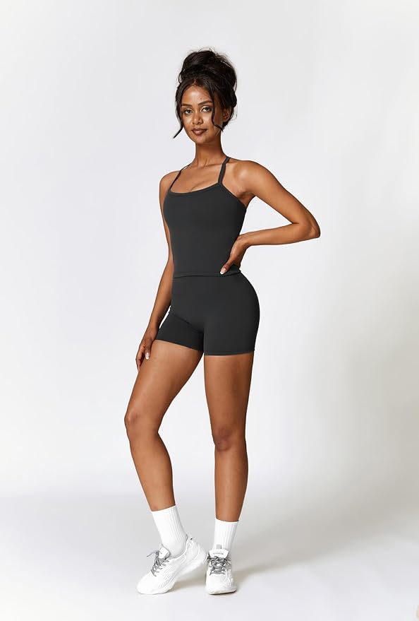 QBGJTD Two Piece Workout Sets For Women Tank Top Matching High Waist Booty Lifting Shorts Gym Yoga Active Wear Outfits