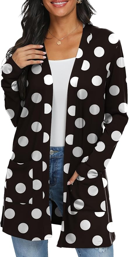 Womens Casual Lightweight with Pocketes Long Sleeve Open Front Cardigan