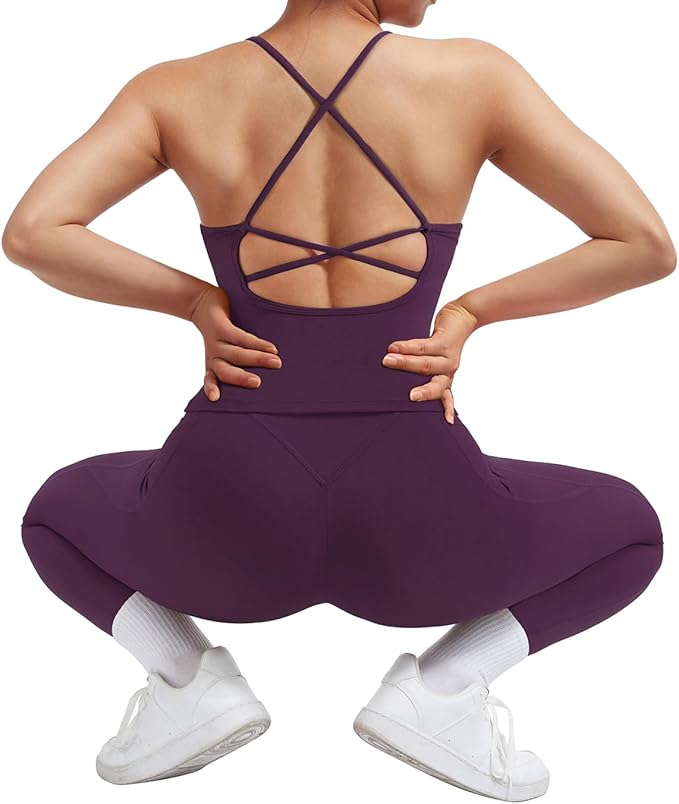SUUKSESS Women 2 Piece Workout Sets Padded Tank Tops Tummy Control Leggings Gym Outfits