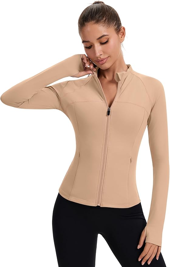 Rapbin Women's Full Zip Workout jackets Runing Slim Fit Athletic Tops With Thumb Holes