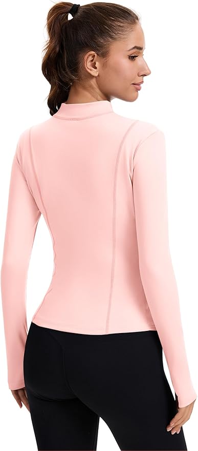 Rapbin Women's Full Zip Workout jackets Runing Slim Fit Athletic Tops With Thumb Holes