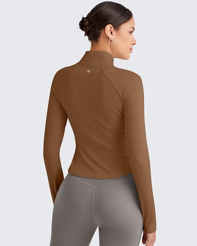 G4Free Workout Jackets for Woman BareFeel Cropped Zip Up Athletic Running Jacket Slim Fit Yoga Tops with Thumb Holes