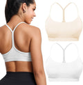 Buauty 2 Packs Y Back Sports Bra for Women, Low Impact Padded Racerback Spaghetti Strap Bras, Workout Yoga Tops