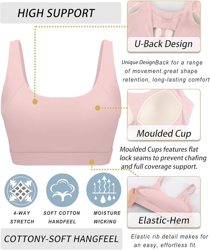 RUNNING GIRL Sports Bra for Women High Support, Molded Cup High Impact Sports Bras with Sewn in Pads