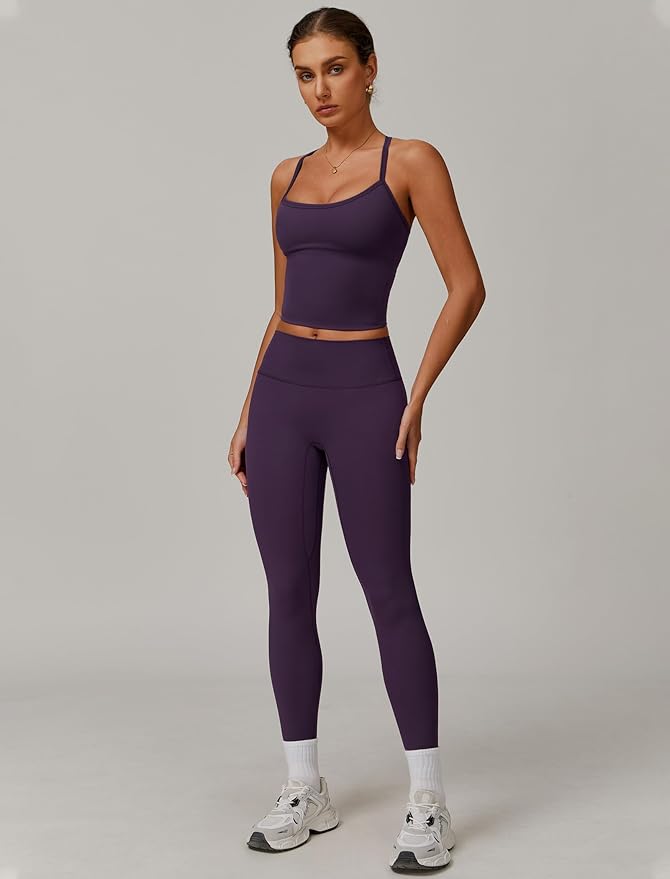 QBGJTD Womens Workout Sets Two Piece Cross Back Tank Top Matching High Waist Leggings Sets Gym Outfits Work Out Clothes