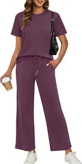 XIEERDUO Women's Side Slit Lounge Sets 2026 Fashion 2 Piece Travel Outfits Cozy Loungewear Wide Leg Tracksuits S-3XL