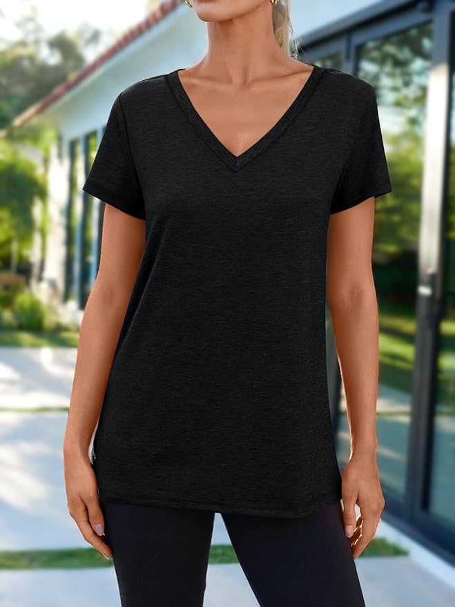 AUTOMET T-Shirts Short Sleeve V Neck Tees Tops for Women Fashion Trendy Lightweight Soft Casual Summer Outfits Clothes 2026