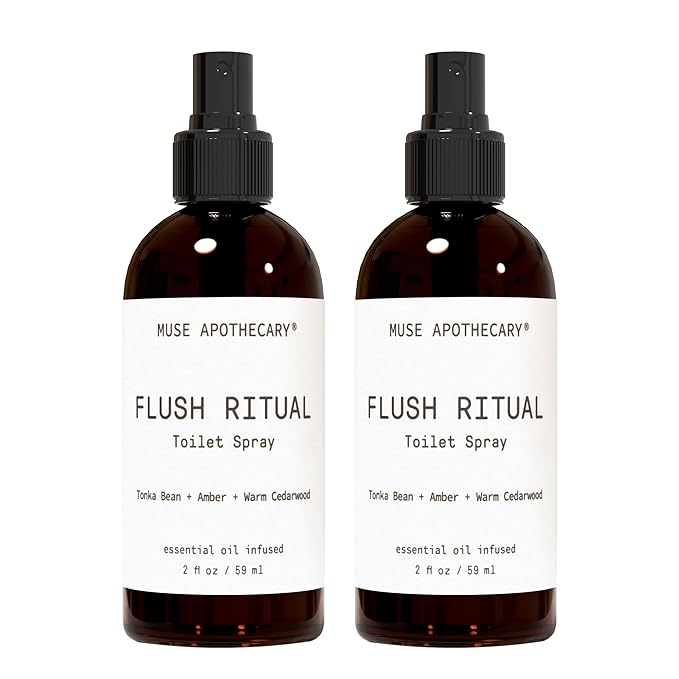 Muse Apothecary Flush Ritual - Aromatic & Refreshing Toilet Spray, Use Before You Go, 2 oz, Infused with Natural Essential Oils - Tonka Bean + Amber + Warm Cedarwood, 2 Pack