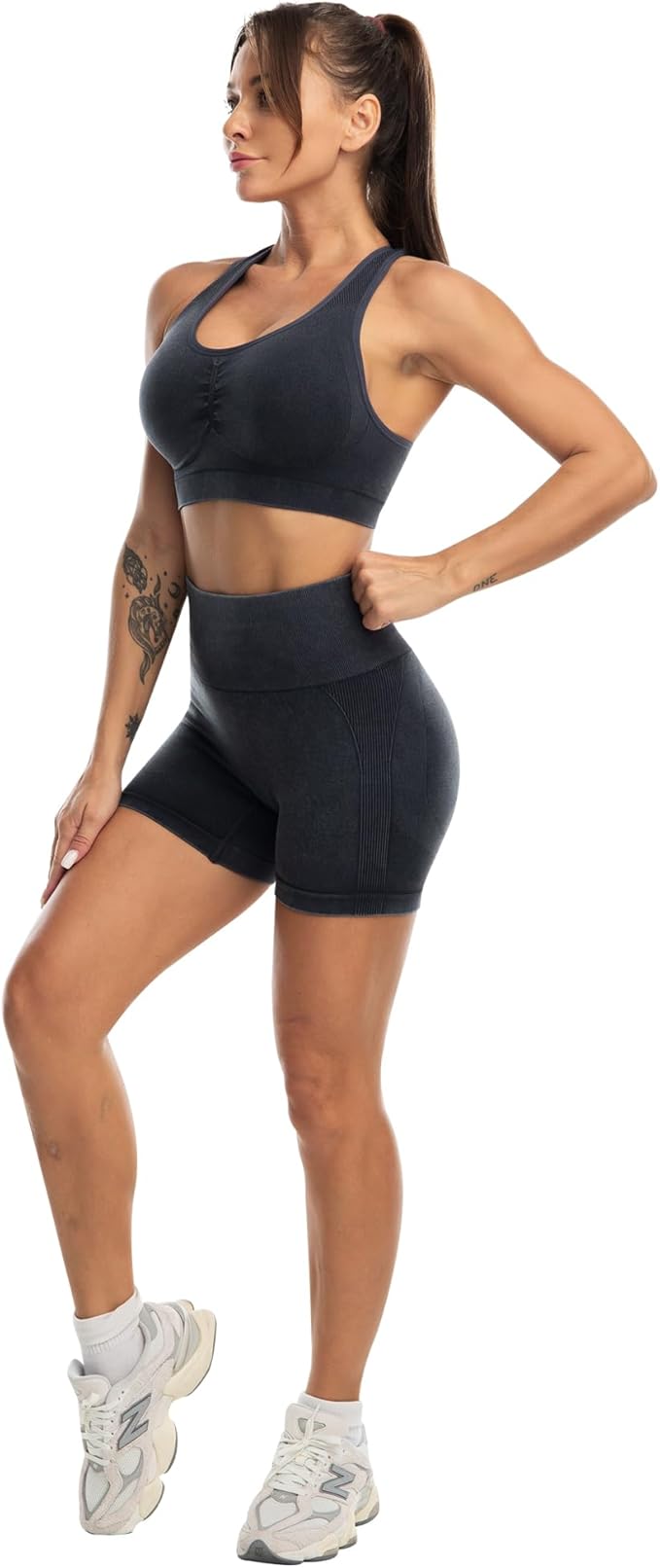 Workout Sets for Women 2 Piece - Seamless Yoga Outfits Shorts and Padded Sports Bra Gym Athletic Clothing Set