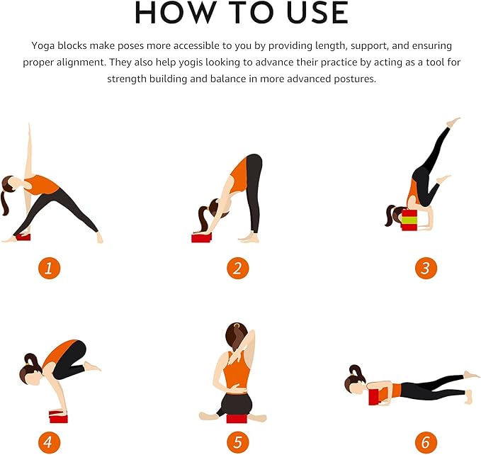 Overmont Yoga Block 2 Pack Supportive Latex-Free EVA Foam Soft Non-Slip Surface for General Fitness Pilates Stretching and Meditation 9"x6"x3" Yoga Strap Included