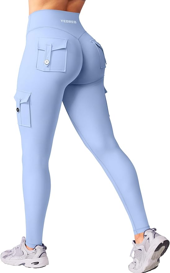 YEOREO CoreFlex Workout Cargo Leggings with Pockets for Women Hidden Scrunch Butt Lifting Leggings Gym Yoga Pants