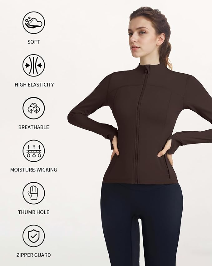 Locachy Women's Slim Fit Full Zip Athletic Running Sports Workout Jacket with Thumb Holes