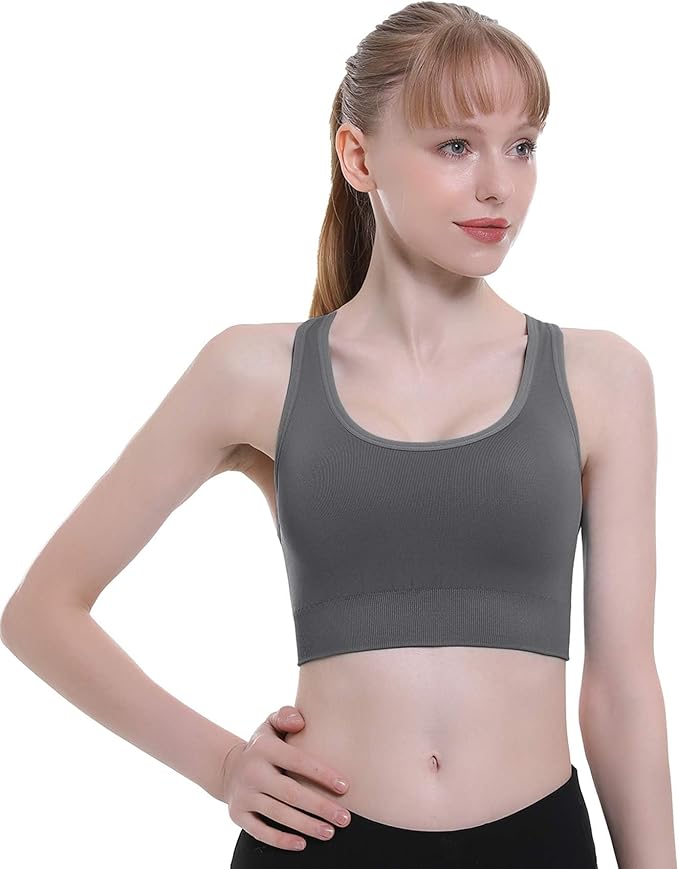 Double Couple Sports Bras for Women Padded High Impact Seamless Criss Cross Back Workout Tops Gym Activewear Bra Large