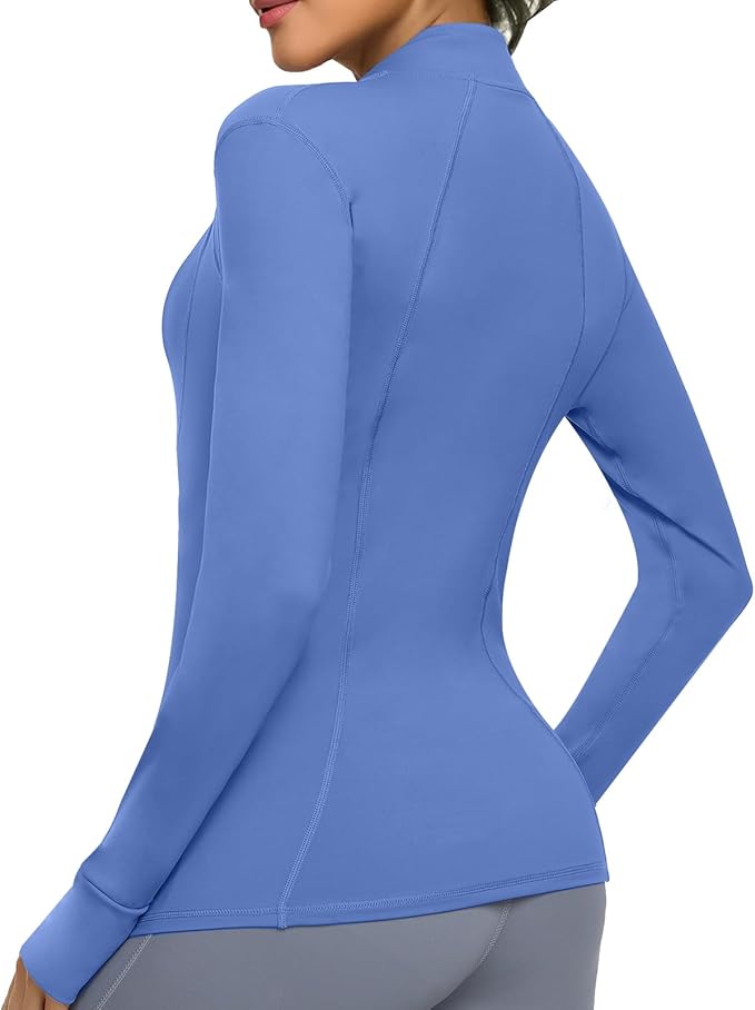 Women's Athletic Full Zip Lightweight Workout Jacket With Pockets Running Slim Fit Yoga Sportwear With Thumb Holes