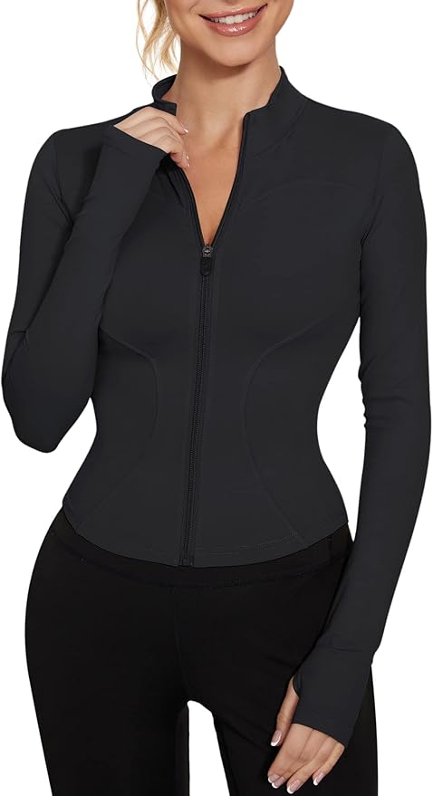 LUYAA Women's Workout Jacket Lightweight Zip Up Yoga Jacket Cropped Athletic Slim Fit Tops