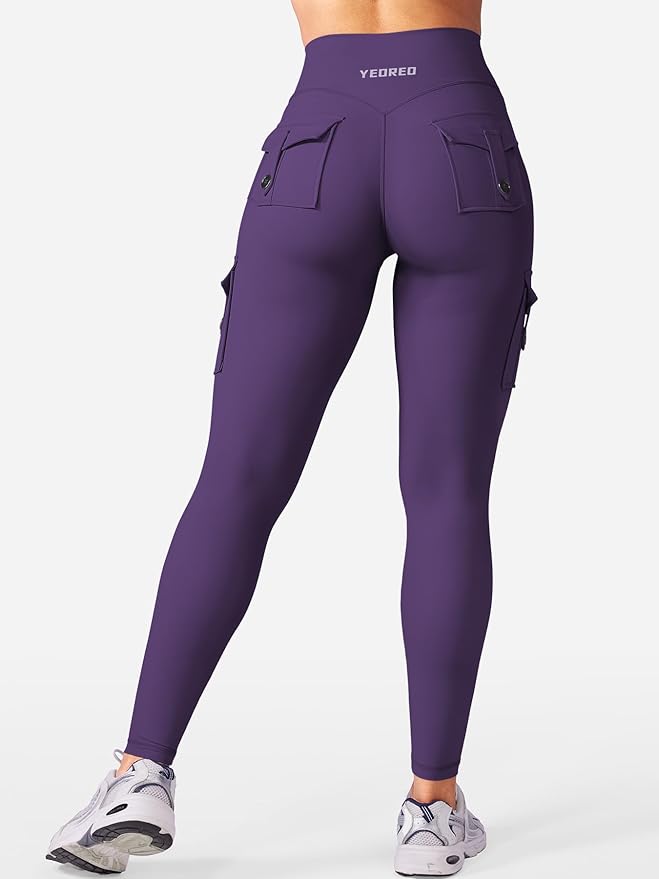 YEOREO CoreFlex Workout Cargo Leggings with Pockets for Women Hidden Scrunch Butt Lifting Leggings Gym Yoga Pants