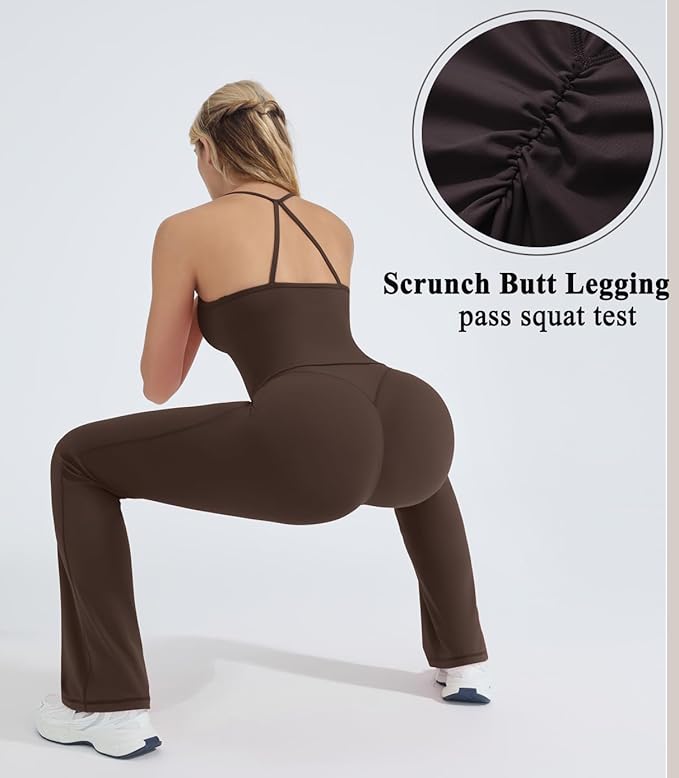 OMKAGI 2 Piece Workout Sets for Women Padded Tank Tops Flare Leggings Pilates Outfits