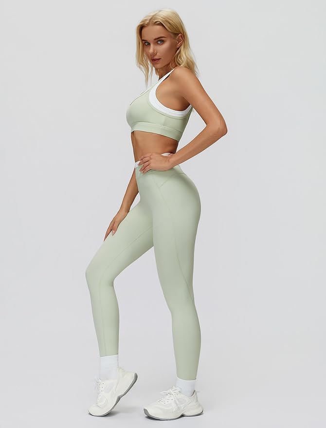 ABOCIW Two Piece Workout Sets for Women Layer Sports Bra Tummy Control High Wait Leggings Gym Yoga Outfits
