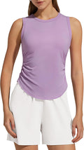 G4Free Lyocell Ruched Side Workout Tank Tops Woman High Neck Waist Length Gym Tanks Soft Relaxed Fit for Training