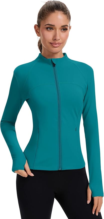 Rapbin Women's Full Zip Workout jackets Runing Slim Fit Athletic Tops With Thumb Holes
