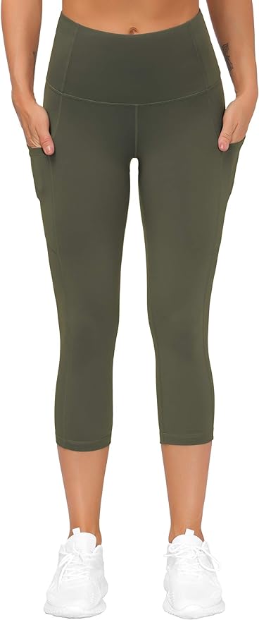 THE GYM PEOPLE Thick High Waist Capris Yoga Pants with Pockets, Tummy Control Workout Running Yoga Leggings for Women