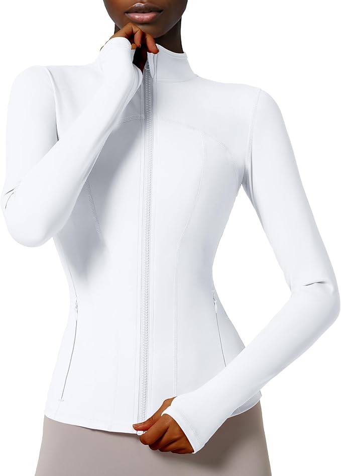 Locachy Women's Slim Fit Full Zip Athletic Running Sports Workout Jacket with Thumb Holes