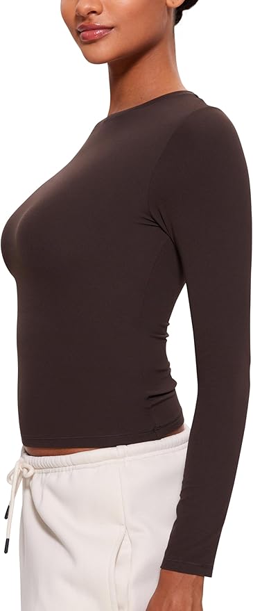 CRZ YOGA Softembrace Crewneck Long Sleeve Shirts for Women - Casual Going Out Tops Soft Basic Fitted Tight Fall T-Shirts