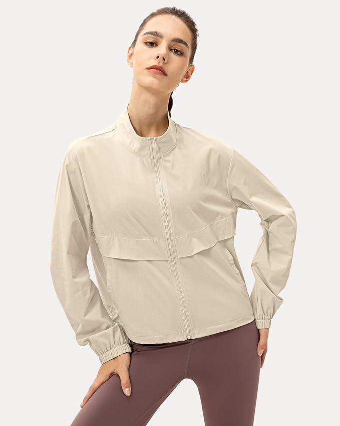 Locachy Women's Lightweight Zip Up Athletic Jacket Stand Collar Windproof Sun Protection Workout Outdoor Jacket