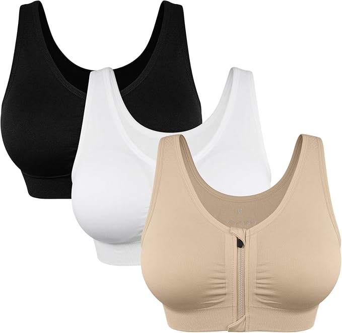 Women's Zip Front Sports Bra Wireless Post-Surgery Bra Active Yoga Sports Bras