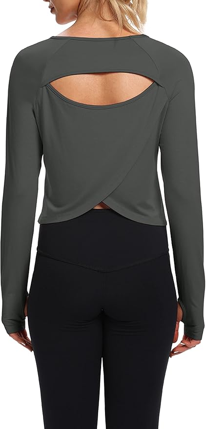 Bestisun Long Sleeve Workout Running Shirts Athletic Yoga Gym Crop Tops for Women